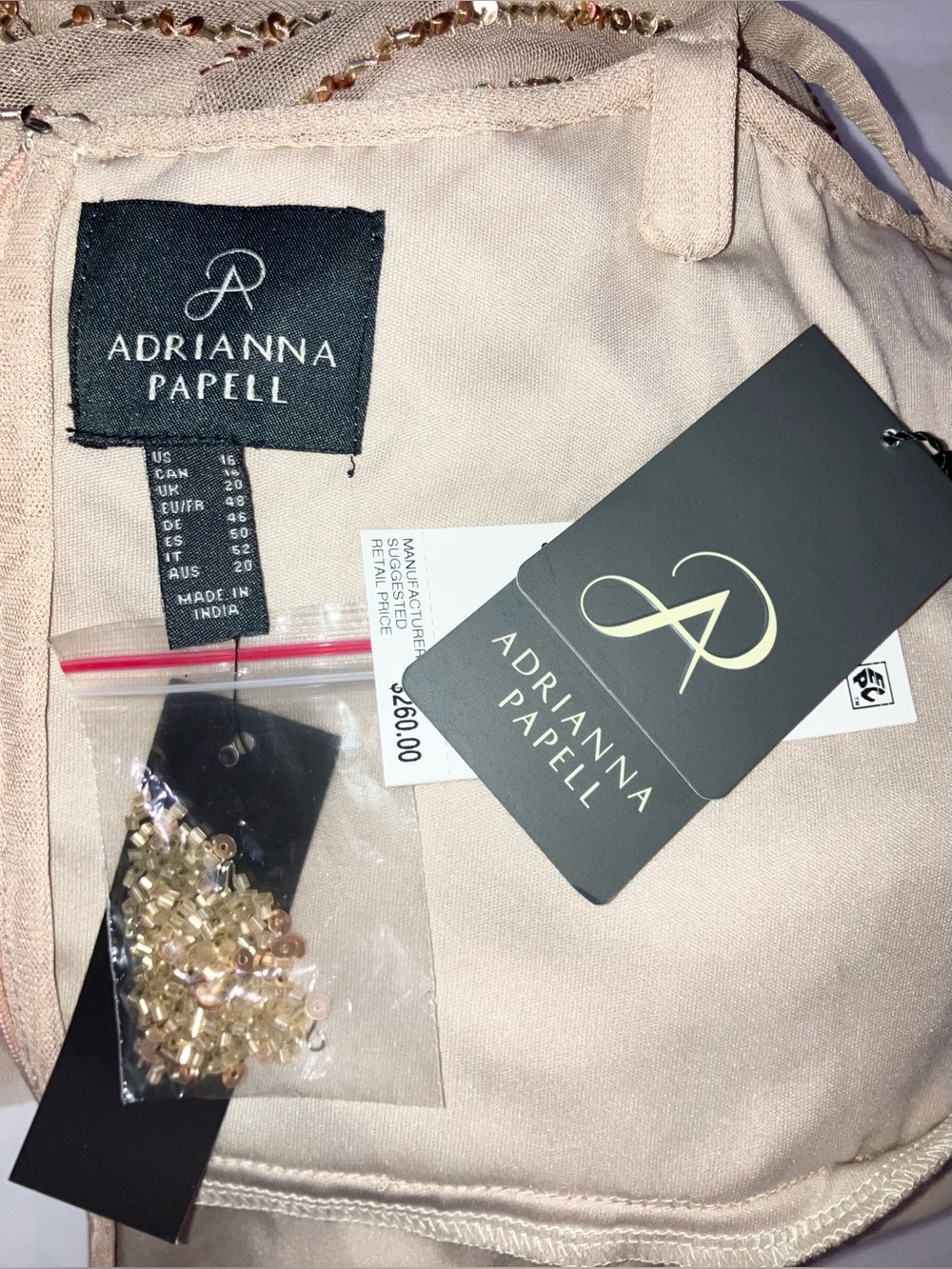 Adrianna Papell Champagne Gold Beaded Art Deco Blouson Gown Wedding Sz 16 NWT - Picture 12 of 16